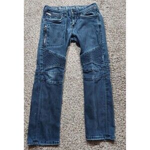 Rock Revival Moto Taniel Slim Stretch Distressed Thick Stitched Jeans Mens 31x28